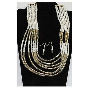 Bohemian style Necklace & Earrings set Off White & Goldtone